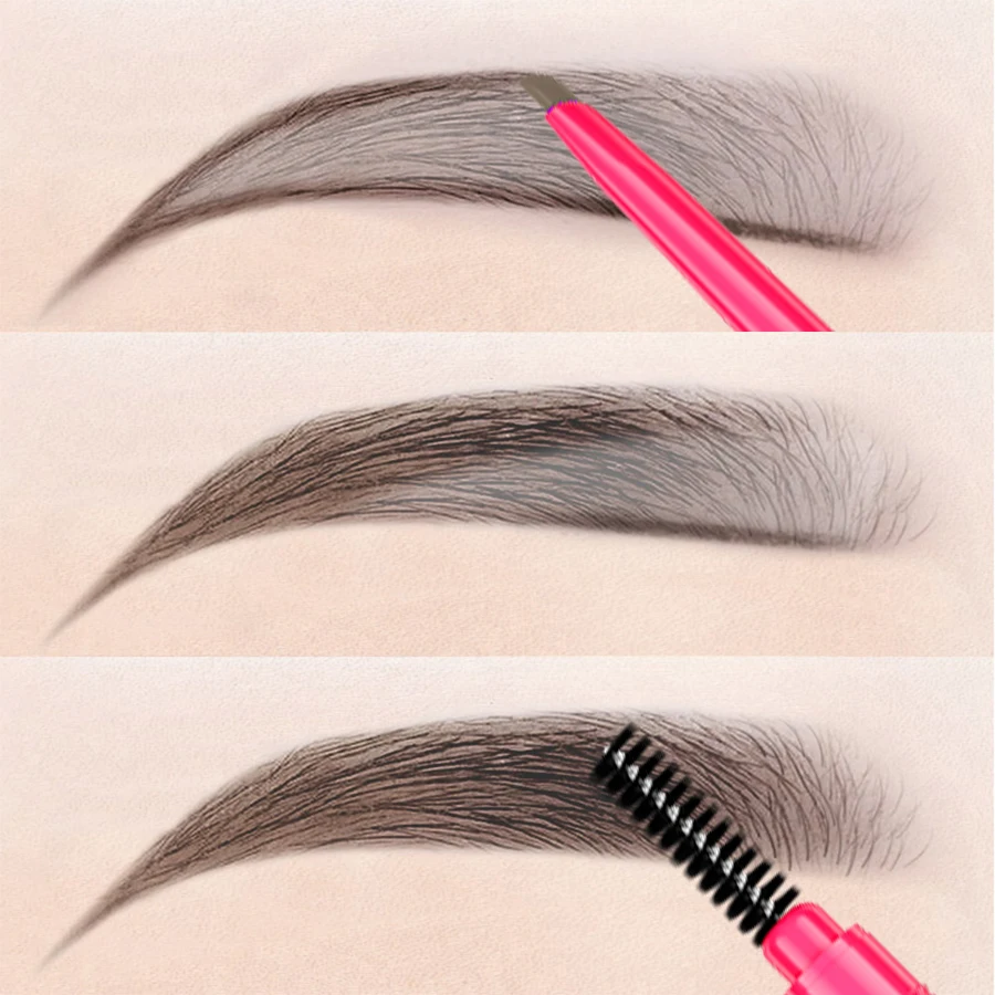 5 色ブラシ付きダブルヘッドアイブロウペンシル 1PC 防水スムーズアイブロウスティック汗防止目韓国メイクギフト化粧品