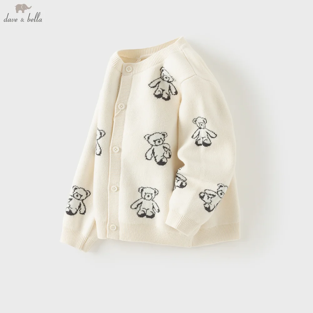 Dave Bella Bear Sweater Children Buttoned Cardigan Autumn Boys Clothing Coats Spring Fashion Gentle Luxury Pure Cotton DB3262607