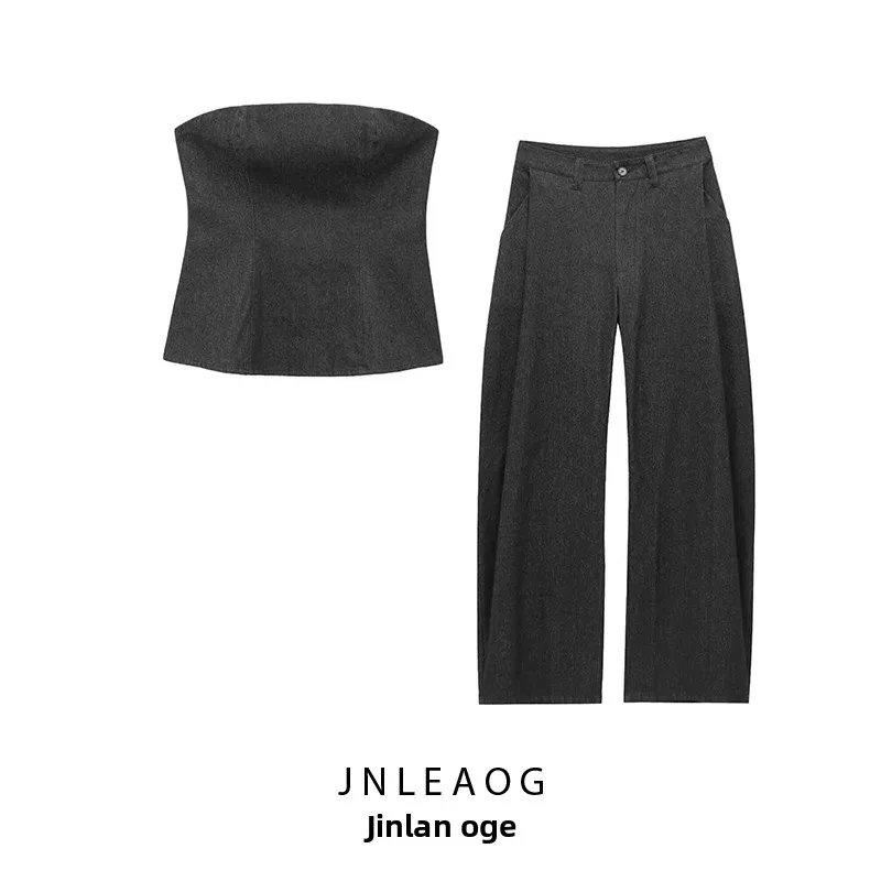 Pantaloni a pieghe effetto jeans da donna New Faion primaverili Pantaloni lunghi Sve rotondi Ne Set da due pezzi Taglia per adulti Vestibilità comoda