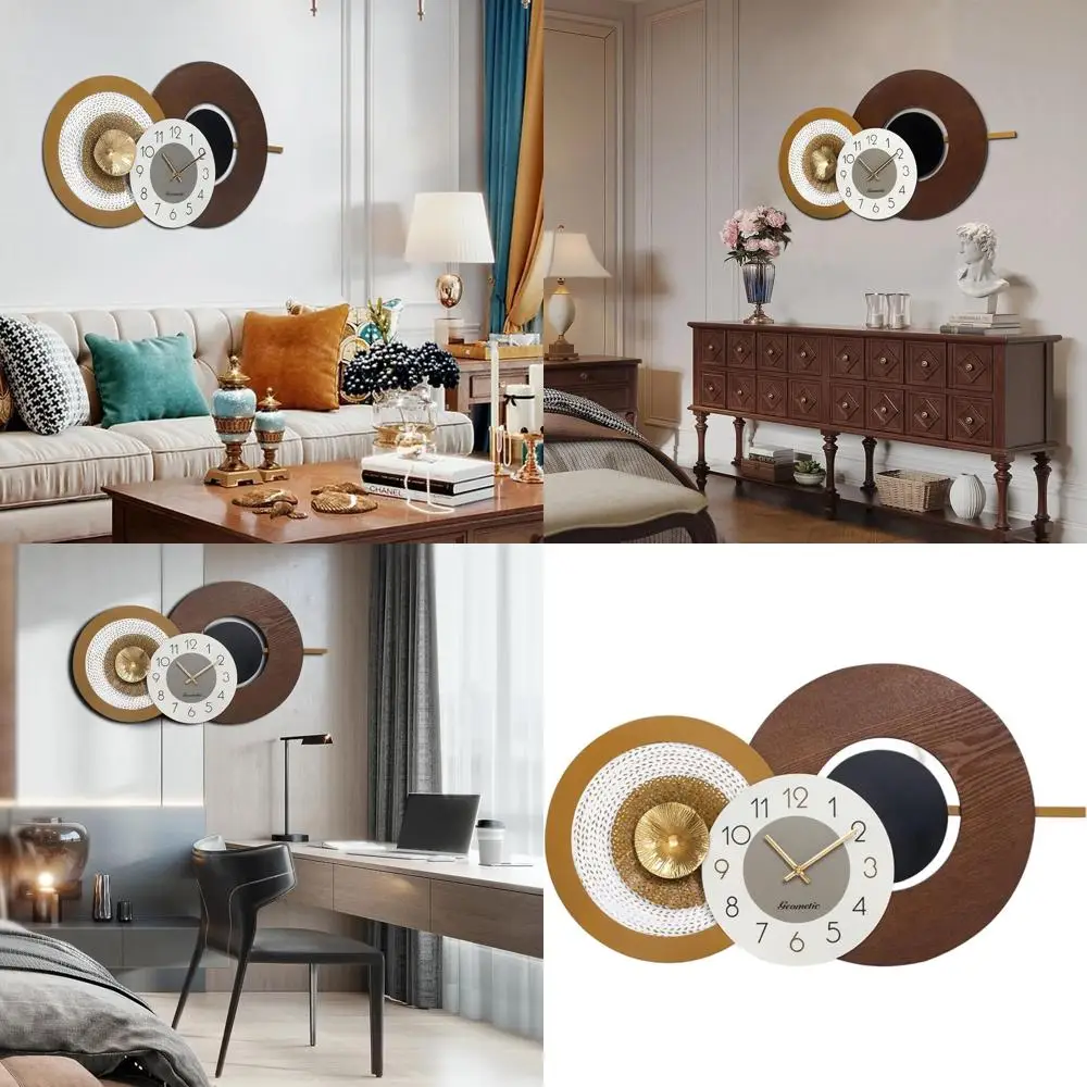 

Настенные часы в стиле Mid-Century Modern, 27x16 дюймов, бесшумные, из дерева и металла, на батарейках, для дома и офиса