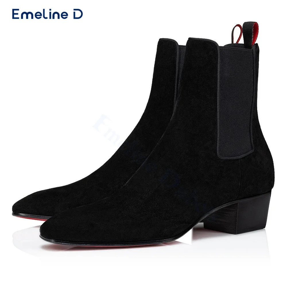 Matte Black Business Ankle Boots Mid-Heel Pull-On Elastic Trendy Short Boots Fashionable Large Size High Quality Men's Shoes