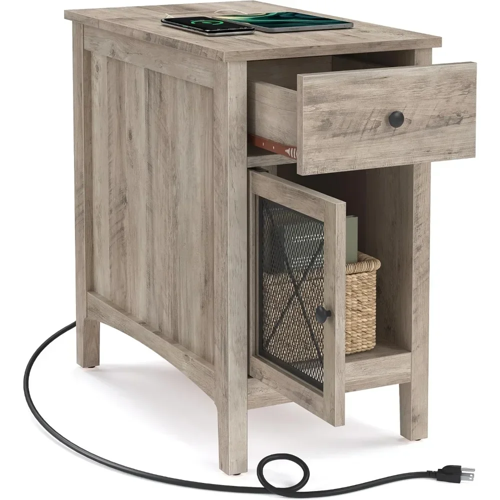 

Side Table with Storage, End Table with USB Ports and Outlets, Nightstand with Charging Station, Drawer, Storage Cabinet