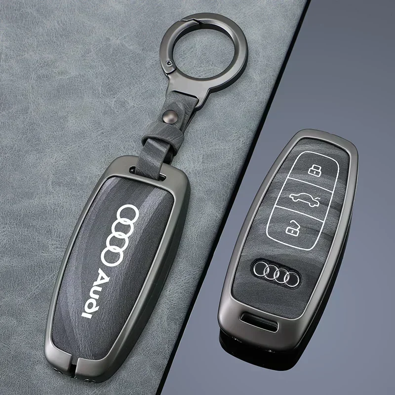 Zinc Alloy Leather Car Smart Key Case Cover Shell For Audi Q8 C8 A6 A7 A8 2018 2019 Auto Keychain Protection Keyless Accessories - view 4