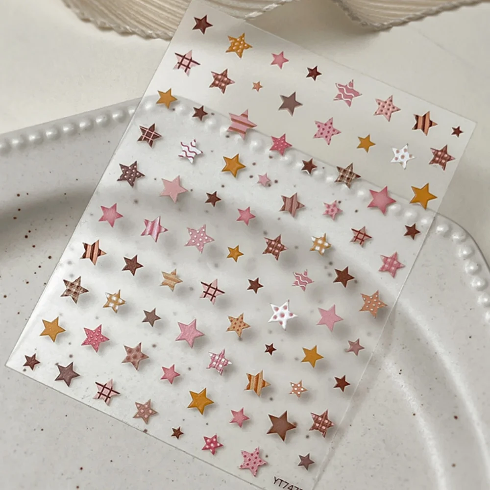 1개 그리드 스타 네일 아트 스티커 Y2K 브라운 핑크 폴카 도트 라인 펜타그램 겨울 네일 데칼 스위트 마이야르 컬러 매니큐어 데칼 # %