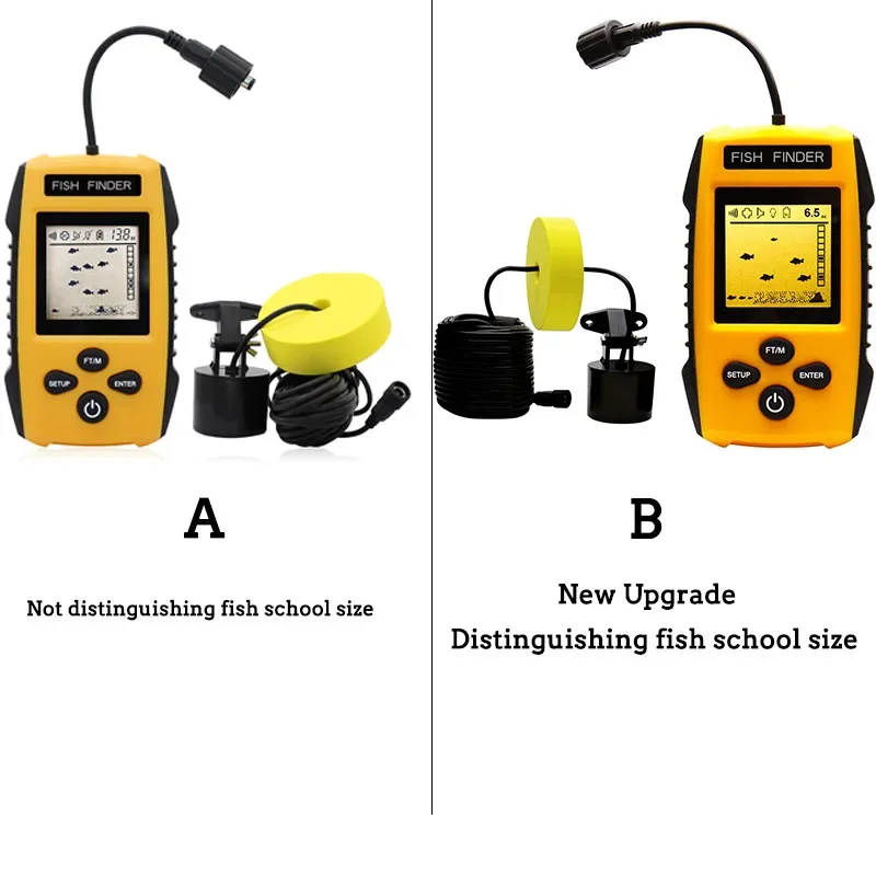 Nuovo aggiornamento palmare Fish Depth Finder Ice Kayak Shore Boat Fishing Fish Detector Device trasduttore sensore Sonar e Display LCD