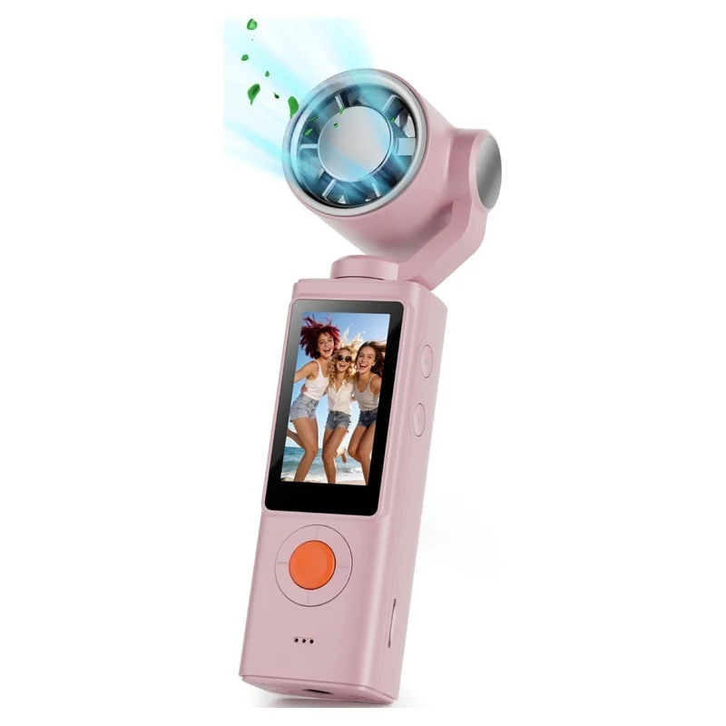 Super Sale 1080P Gimbal Camera with Fan 270° Handheld Pocket Camera Rotatable HD Vlog Camera with Cooling Fan Pink
