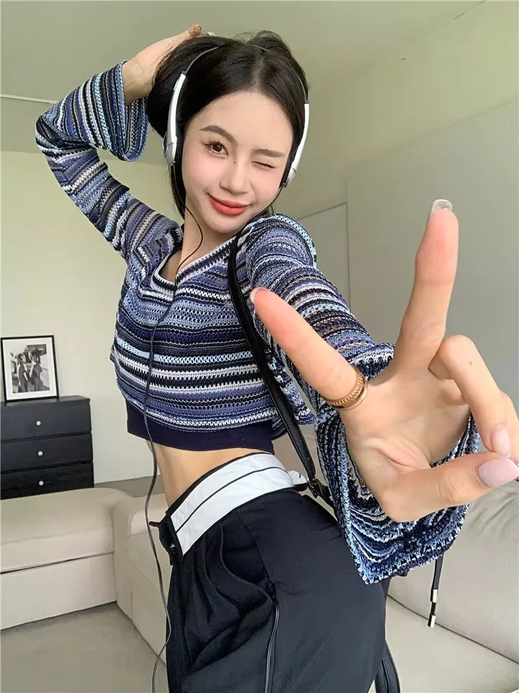 Vrouwen Basic T-shirts Vrouwelijke Hin Gebreide Shirt Met Lange Mouwen Herfst -shirt Lady Streetwear Y2k Alle Match Hollow Out Ops