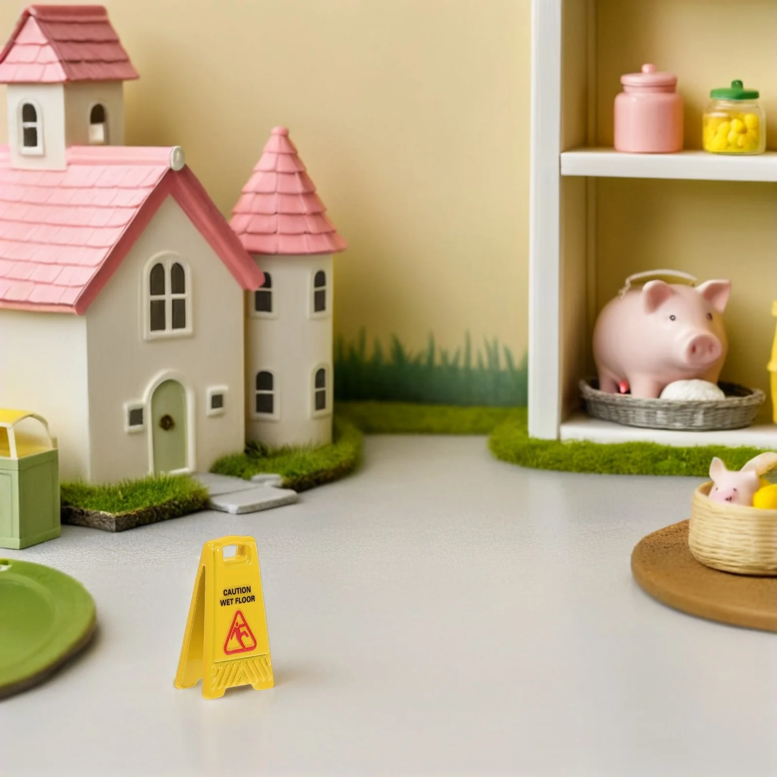

6pcs Miniature Warning Signs House Caution Wet Floor Decorative Alloy Small Size Realistic Safety Educational Toy Non