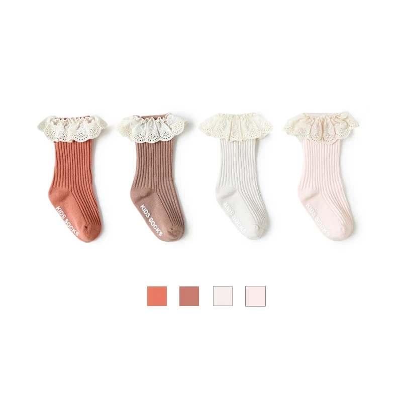 Newborn Baby Girls Ruffled Socks Toddlers Girls Knee High Long Soft Lace Princess Socks Solid Color Cute Unisex Kids Cotton Sock