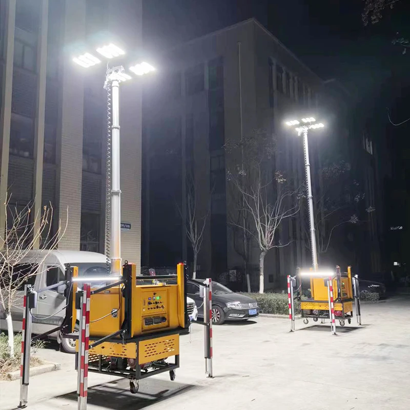 Reinforced Portable LED Light Tower with Surveillance Monitoring, Heavy Duty Lighting for Industrial Facilities
