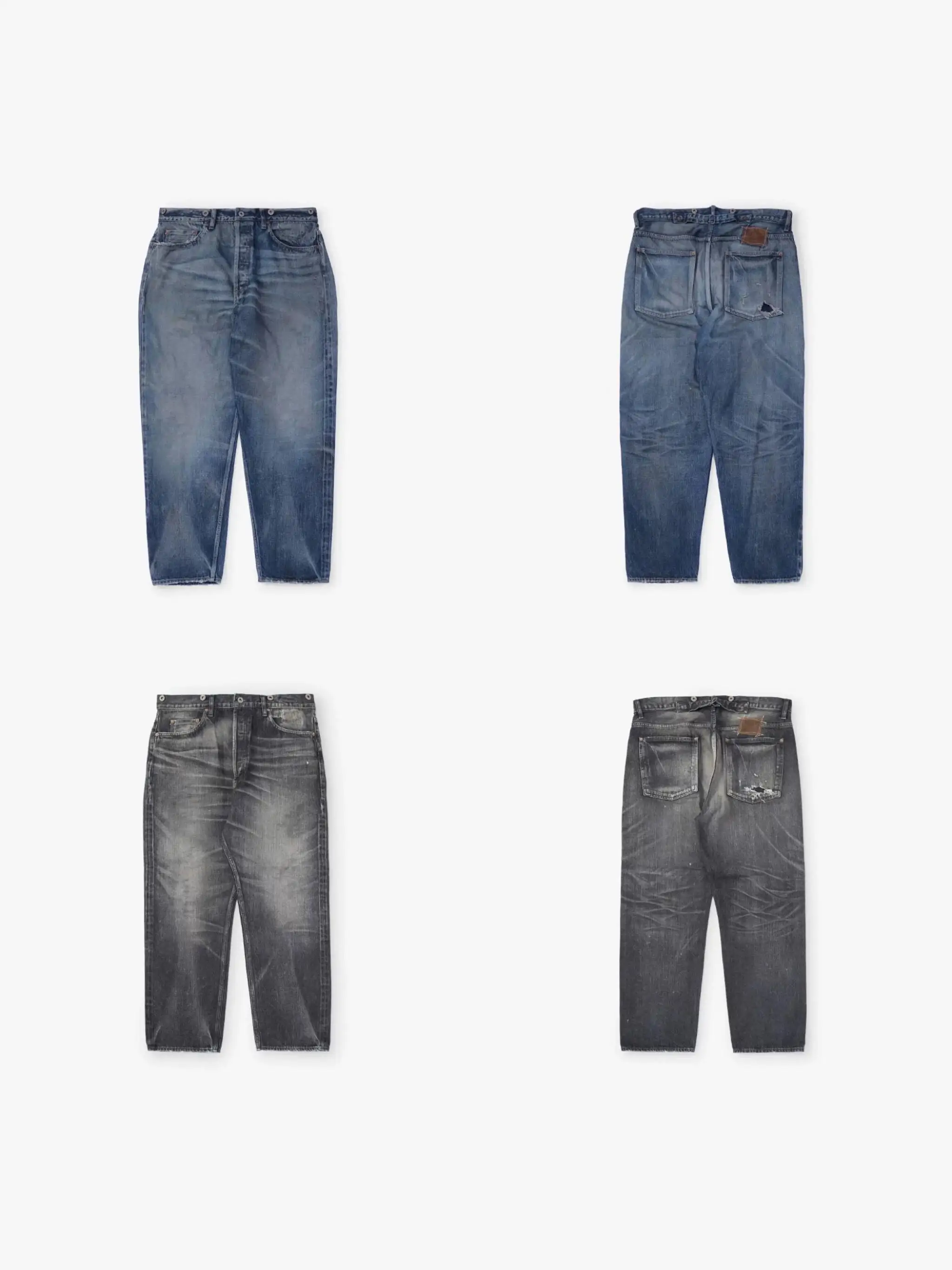 

Waed Distred Leather Tag Nine-Tenths Jeans Pilot Workwear High Waist Straight Leg Loose Fit Durable Youth Faion