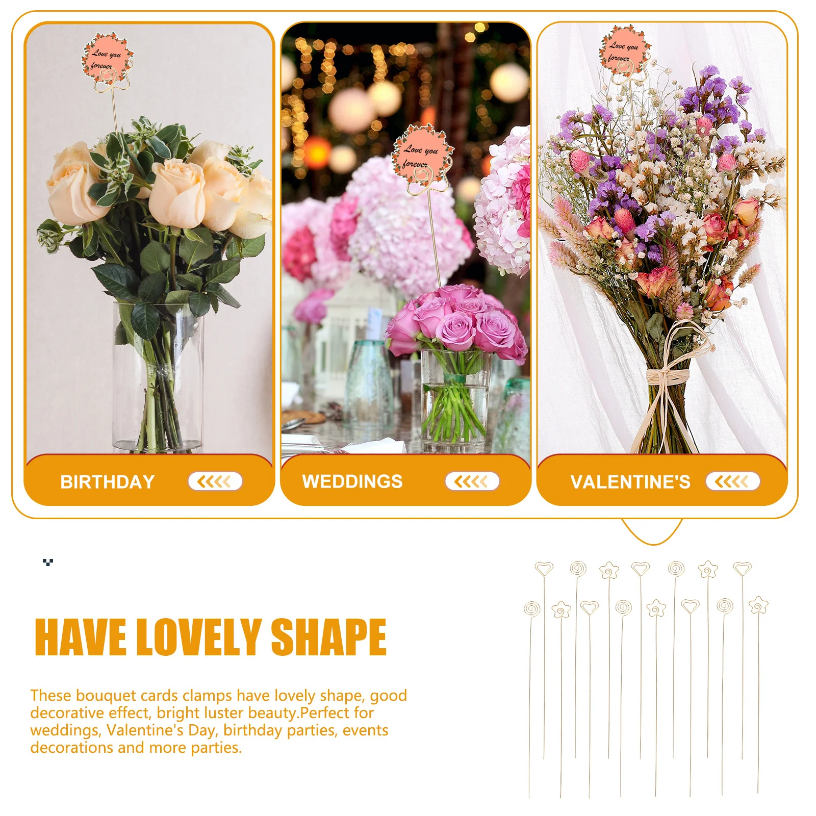 30개 금속 카드 클립 세트 꽃꽂이 액세서리 DIY 부케 픽 홀더 스틸 플로럴 카드 홀더 파티 장식