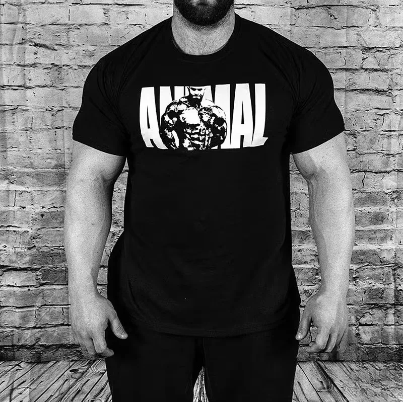 2026 new Men Animal Pattern Letter Graphic T Shirt Crew Neck Short Sleeve Grey Gym Workout Tees