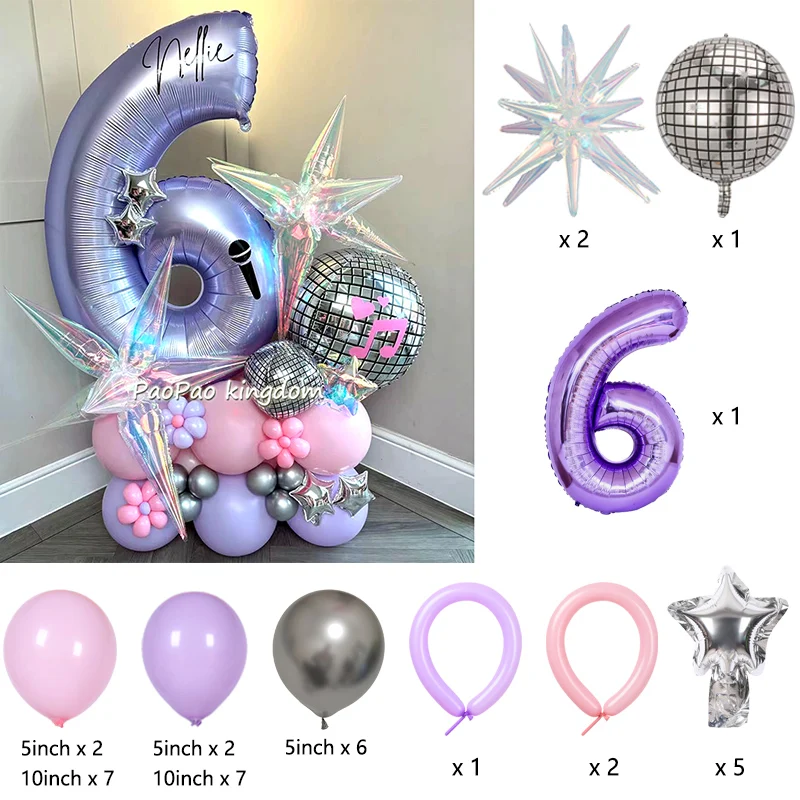 Disco-Geburtstagsballon-Dekorationsset Musik-Mädchen Nummer Aluminiumballons Kinderparty-Zubehör Geschenk-Deko – Detail 6