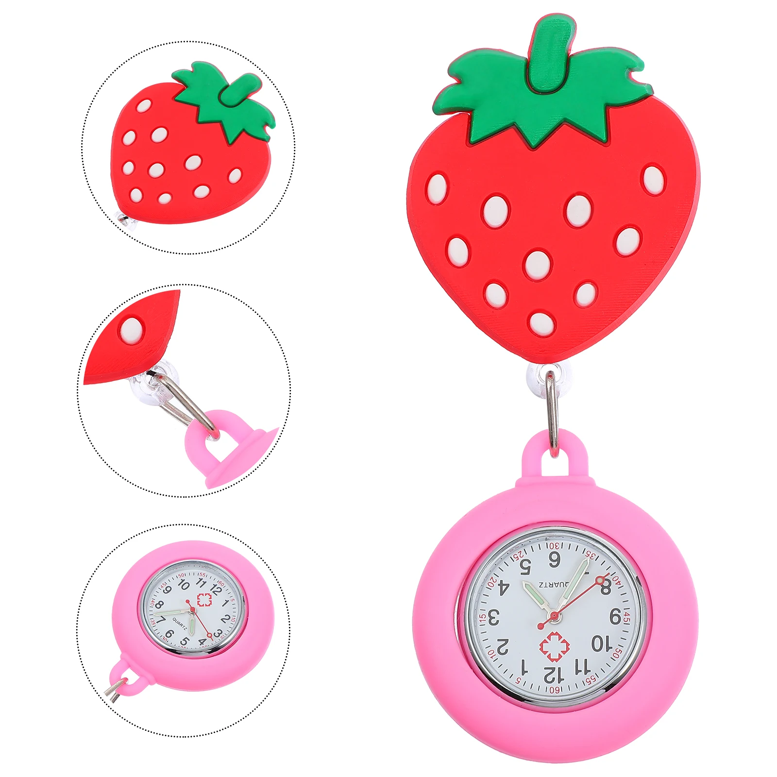 

1 pc Nurse Watch Stretchable Medical Pocket Watch Luminous Cartoon Strawberry Silicone Glowing Doctor Fashion Accessory For