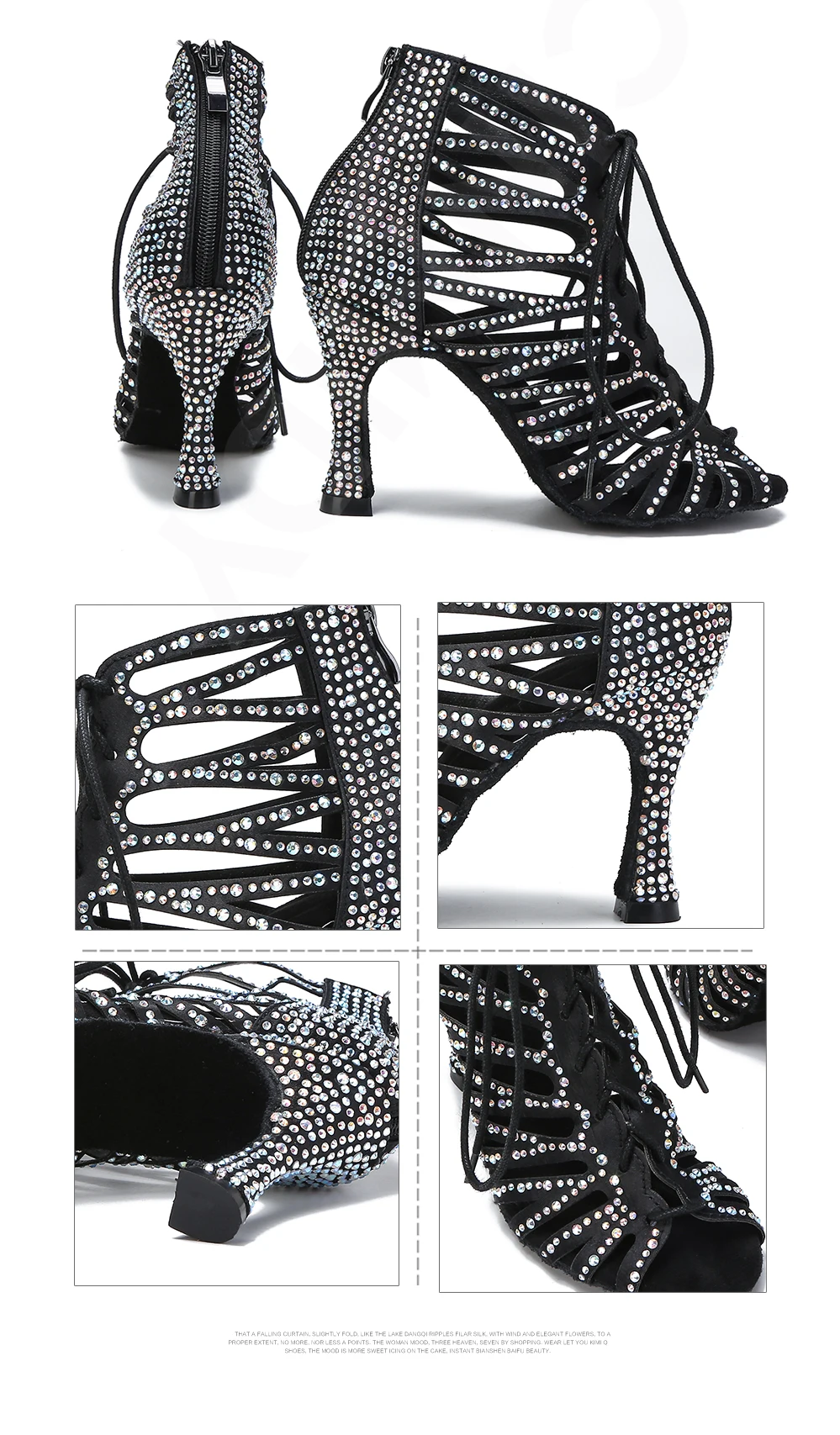 CINMIDY Neue Tanzstiefel für Damen, Ausgehöhlte Strass-Latein-Tanzschuhe, Ballsaal-Standard-Tanzschuhe, Partyschuhe, Indoor-Sandalen – Detail 17