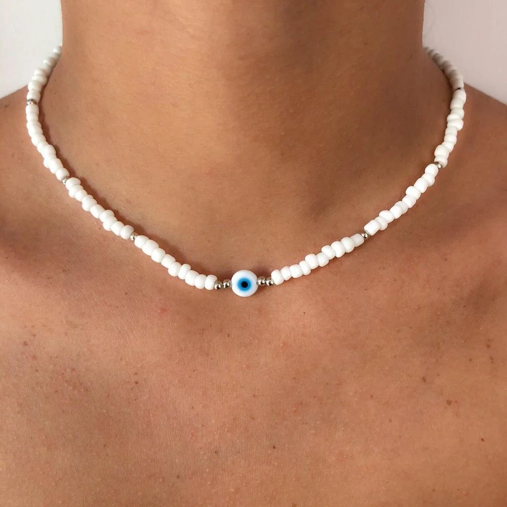 

CCGOOD Evil Eye Protection Choker Necklace Bohemian Seed Beads Jewelry for Women Summer Beach Vacation Jewellery Gifts