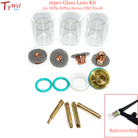 16pcs Glass Lens Kit Short Big TIG Welding Gas Cup Collet Body Tungsten Adaptor for WP9 WP20 Series TIG Torch