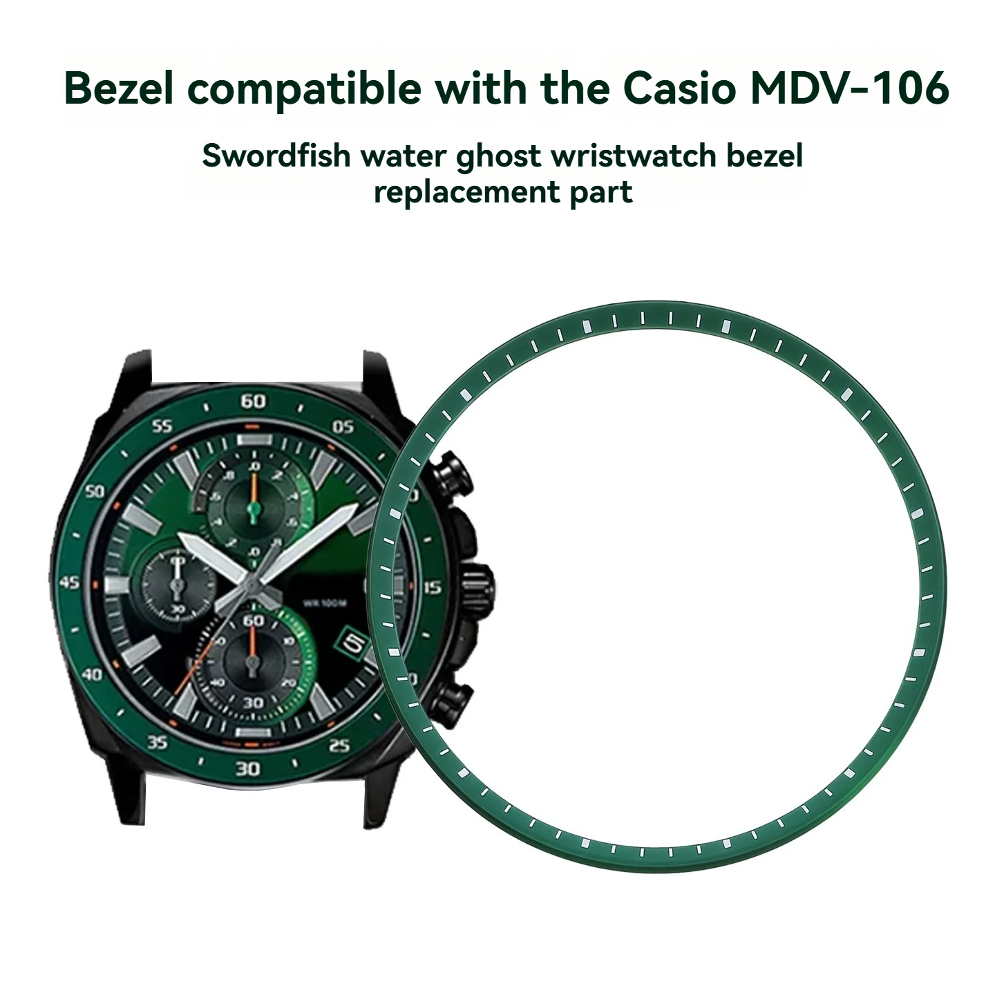 For Casio Swordfish Series MDV-106 “Submariner” Watch Bezel: Replacement Inner Rubber Bezel with Markings (Watch Accessory)