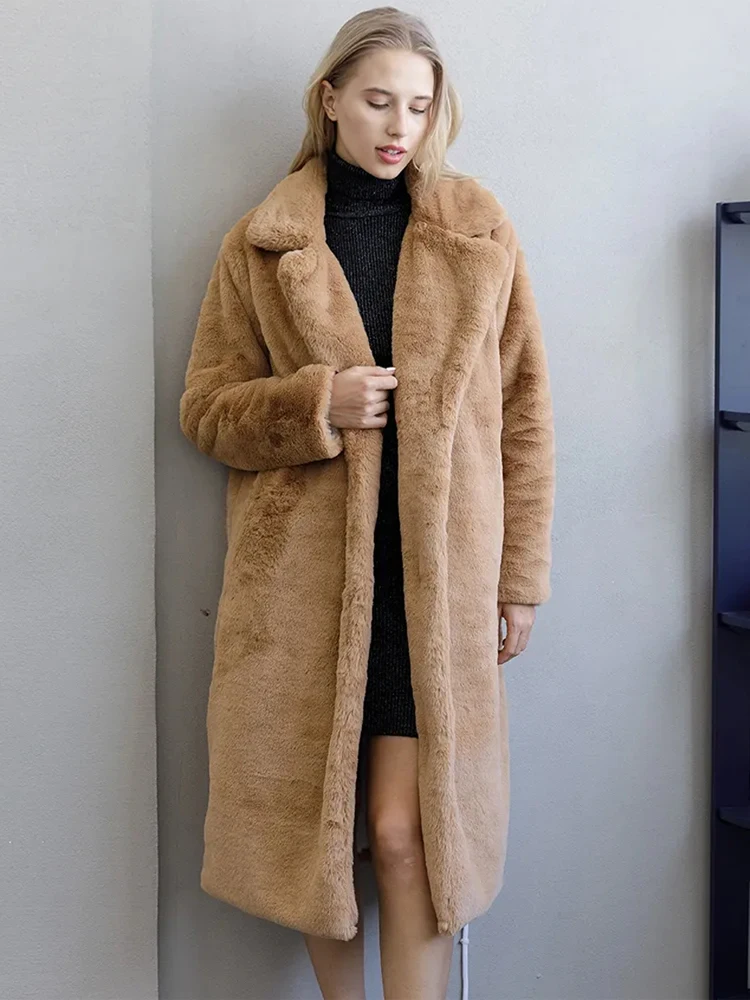 Oversized Faux Fur Long Coat Women Winter Plush Warm Thick Fluffy Overcoat Female Fashion Coats Vintage Loose Teddy Outerwear