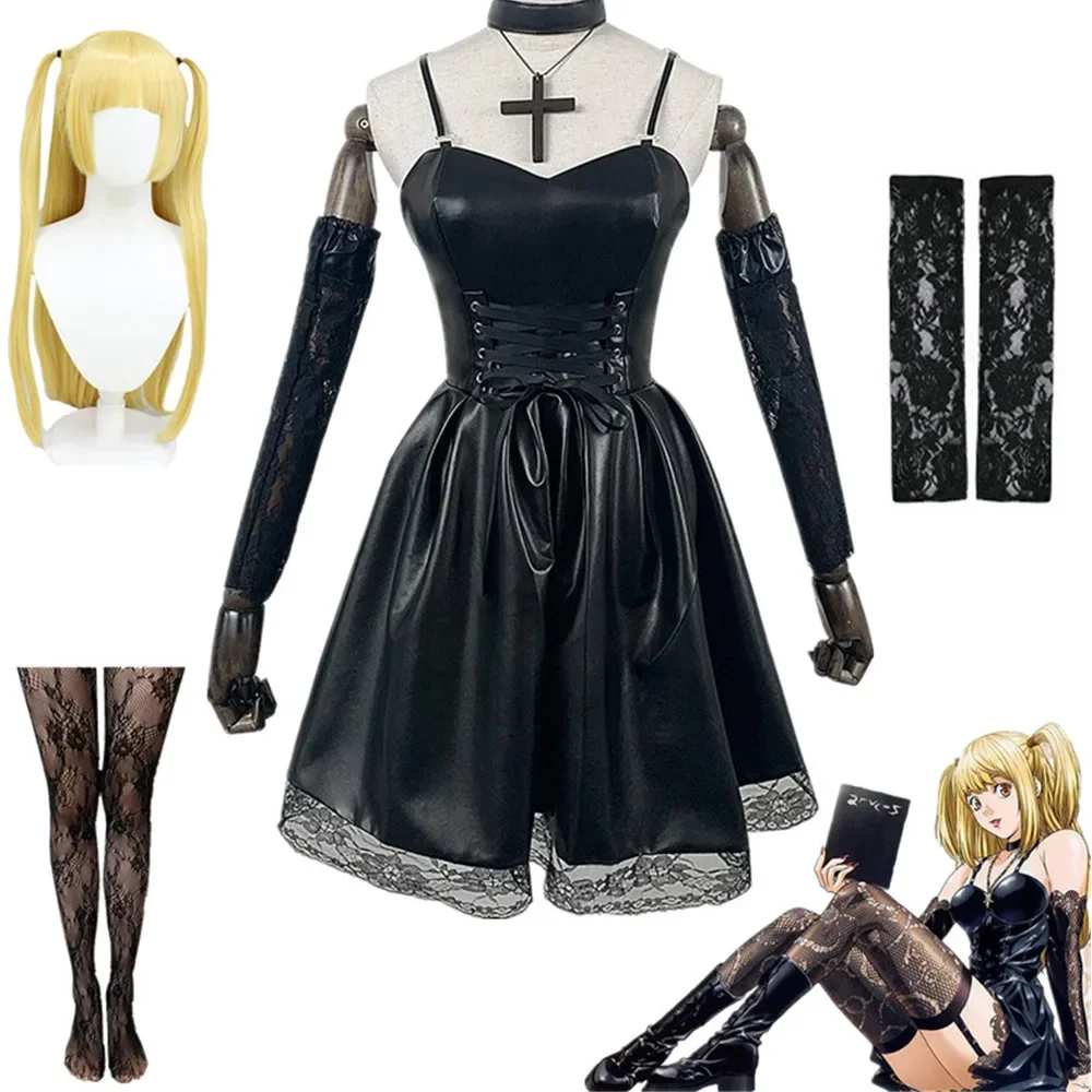 Anime Death Note MisaMisa Cosplay Costume Black Sexy Dress Outfit Skirt Set Halloween Christmas Party Clothes