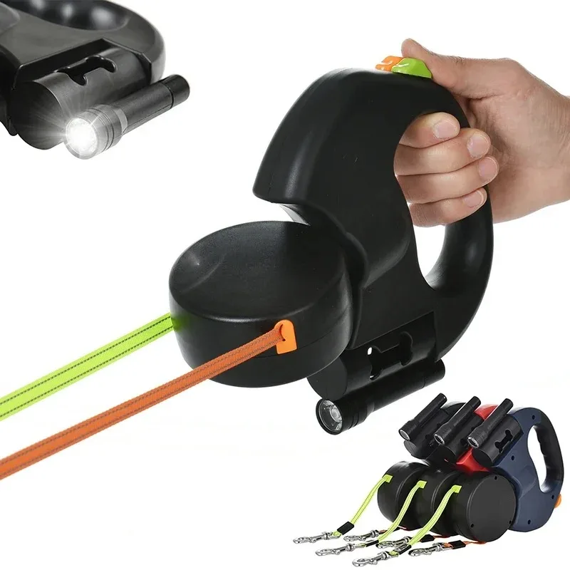 

Retractable Dual Doggie Leash with LED Light, 360 Swivel No Tangle for Each Dog Independent Braking with 3M Reflective Leads