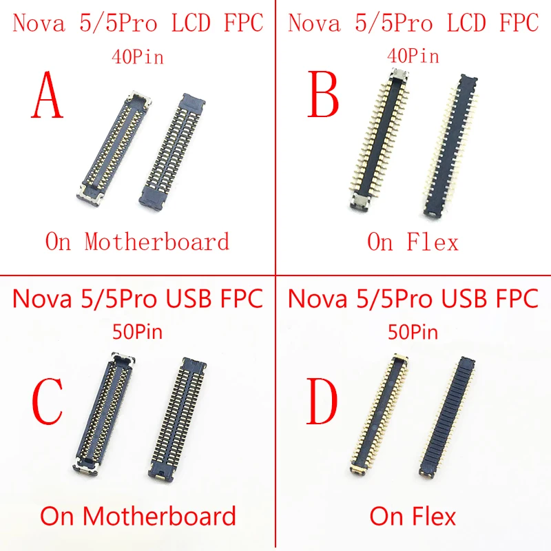 5pcs 40 50 Pin LCD Display Screen FPC Connector For Huawei Nova 5 Pro/Nova5/Nova 5Pro USB Charge Charging FPC Connector On Board