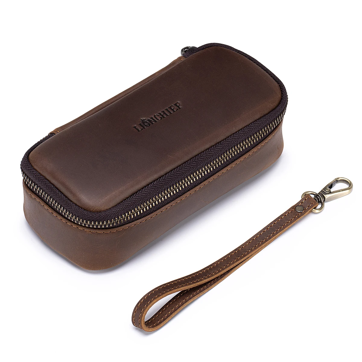 Estuche para Pipas para Hombre, Organizador de Cuero de Grano Completo, Diseño Pequeño y Portátil con Cierre para Viajes, Capacidad para 2 Pipas