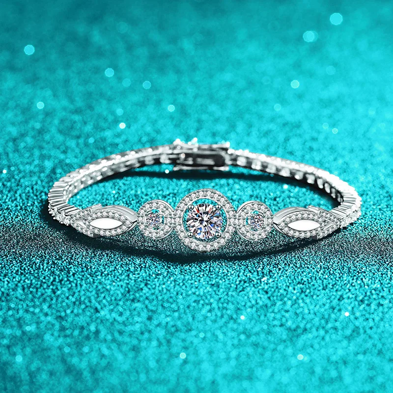 Luxury 18K white Solid Platinum PT950 certifid moissanite bracelet for women full set elegant style exquisite high-end jewelry