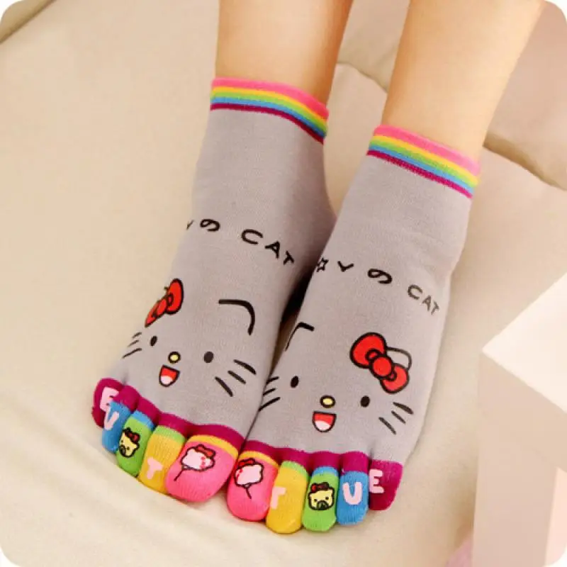 Kawaii Sanriod Anime Hobby Kitty Cartoon Five Fingers Socks Cotton Cute Female Socks Short Tube Split Toe