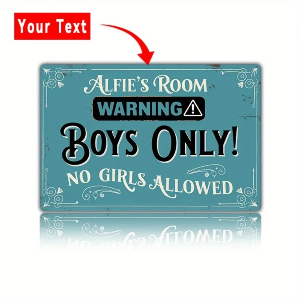 CIFbuy Stylish Blue Metal Door Plaque, Personalized Custom Boys Only No Girls Allowed Sign Kids Bedroom Home Decor