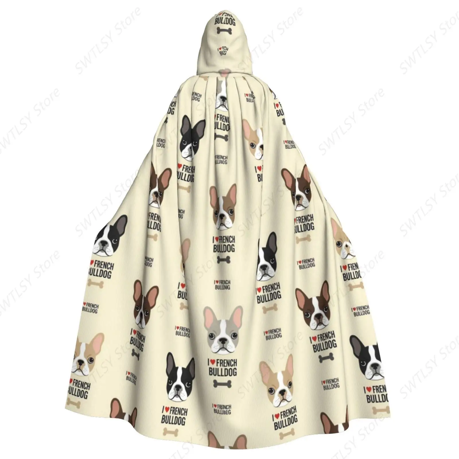 Women Men Hooded Cloak Cape Compatible with I Love French Bulldog for Halloween Christmas Cosplay Costumes