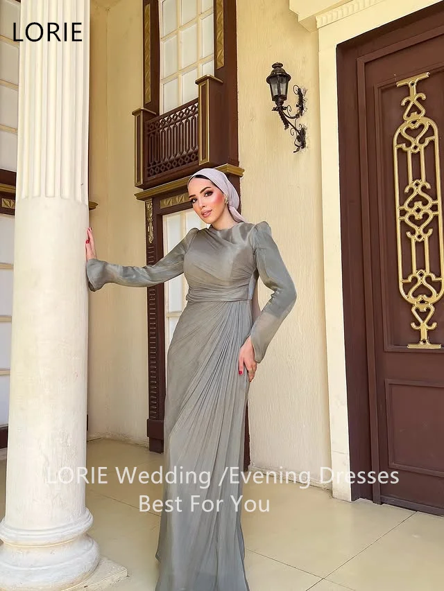 LORIE Elegante abito da sera maxi a sirena maniche lunghe drappeggiato in tulle arabo saudita formale abiti da ballo lunghi personalizzati