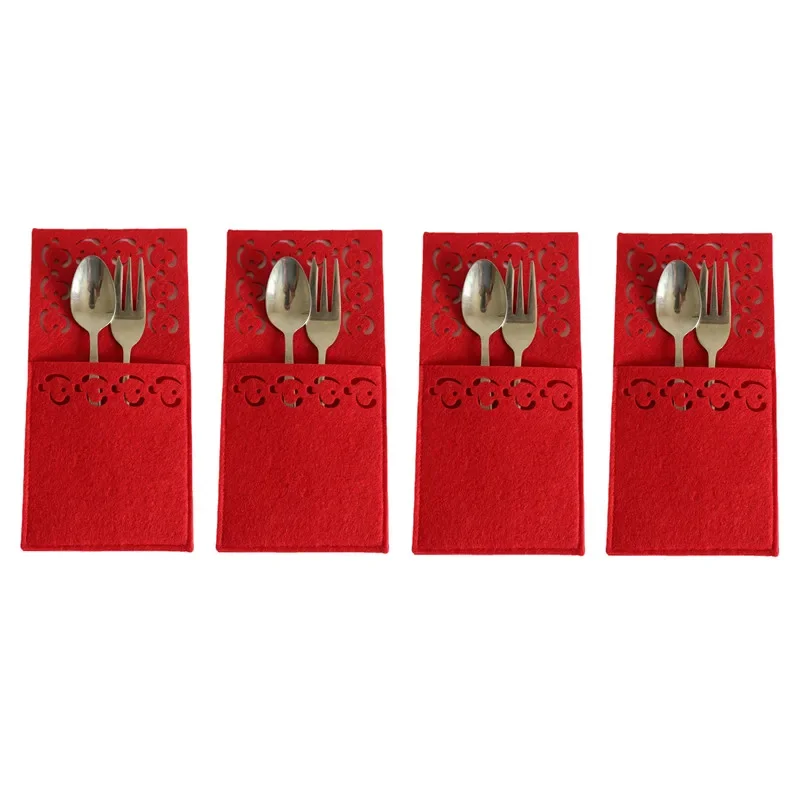 4pcs Christmas Tableware Pocket Red  Knife Fork Bag Non-Woven Fabric Cutlery Cover Home Decoration Party Ornaments