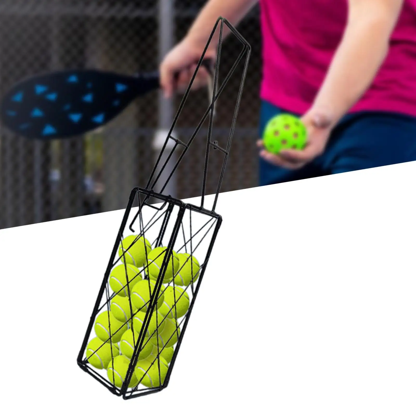 

Tennis Ball Retriever Collector Ball Bucket Carrier Cage Pickleball Hooper Basket for Schools Training Sports Coaches Playrooms