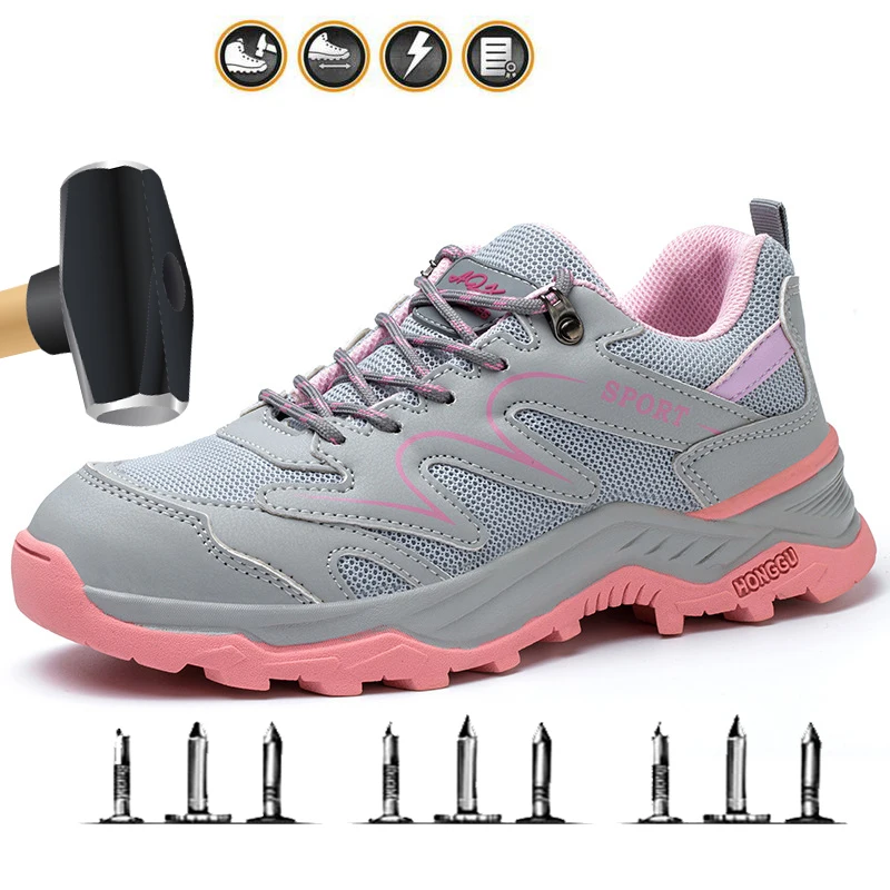 Lightweight Women Work Safety Shoes Men Anti-smash Anti-puncture Work Sneakers Steel Toe Shoes Indestructible Protective Safety