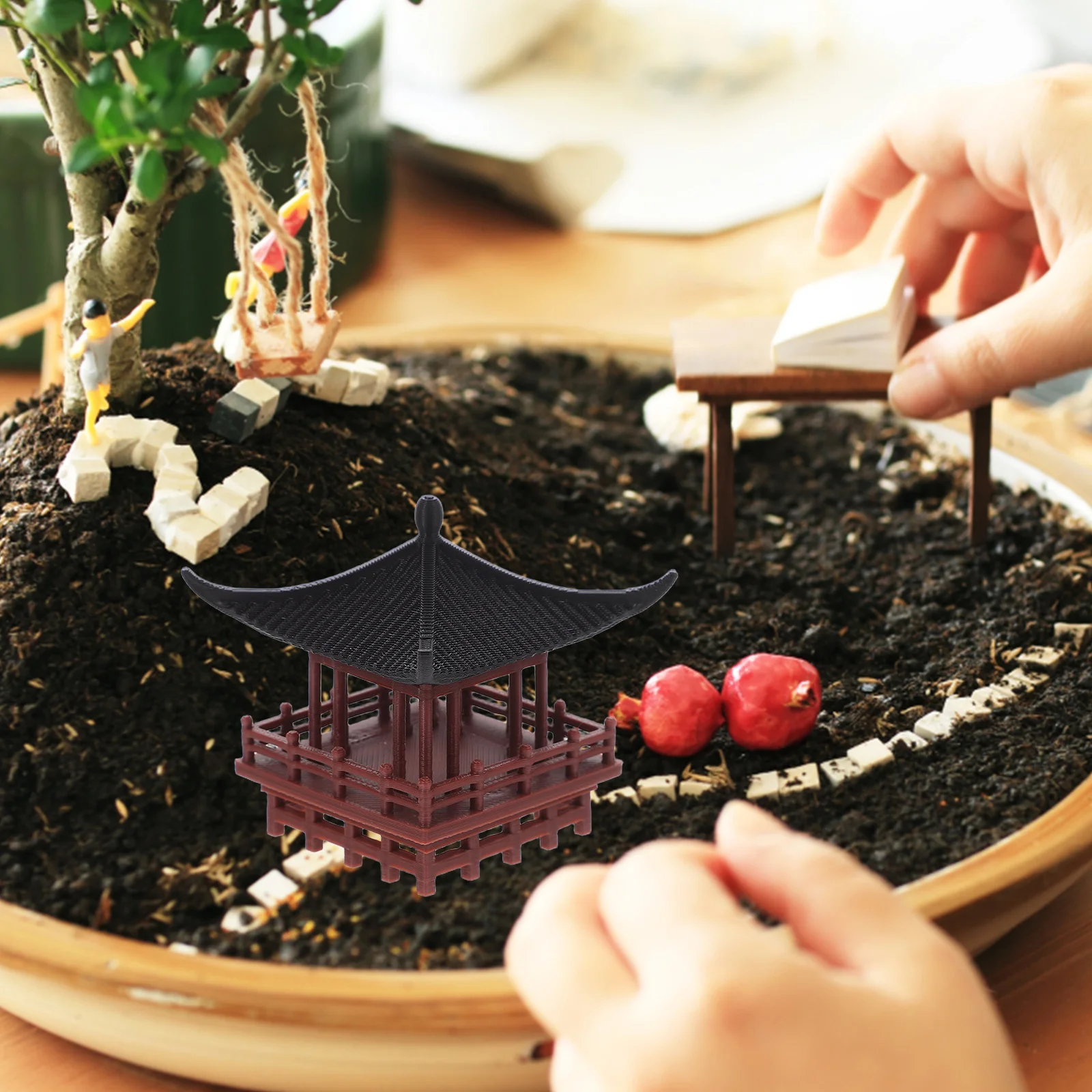 1 قطعة تمثال معبد صيني صغير جناح خمر حلية لحديقة زن بونساي حوض السمك ديكور المشهد الصغير الآسيوي أكشاك #2