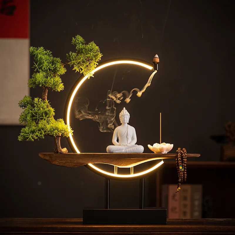 Sakyamuni Buddha Statue Large Buddhist statue Tathagata Buddha Figure Buddha Led ring light For Living Room Incense Porch