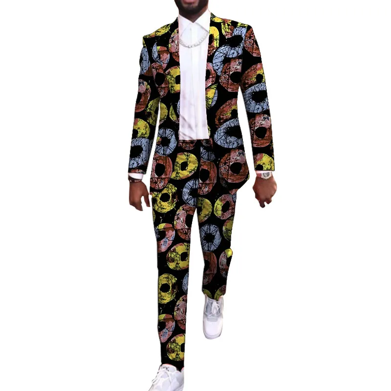 New Arrivals African Party Wears Customized Casual Men‘s Pant Suits Blazers Patch Trousers Ankara Fashion Male Wedding Garments