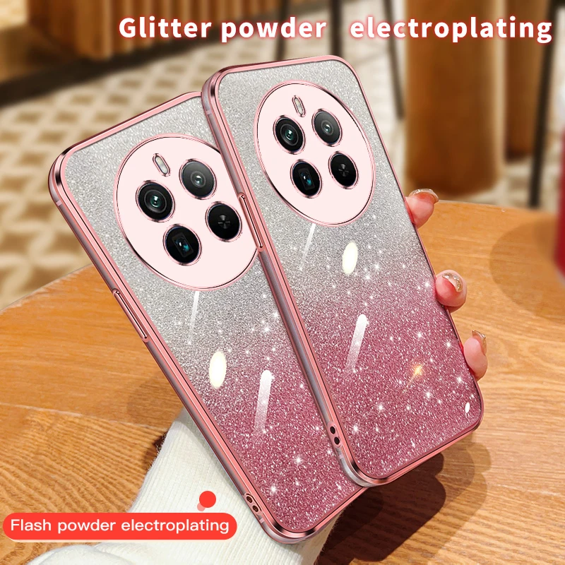 Electroplating Bling Star Sequins Transparent Phone Case For Realme 12 Plus 12 Pro Plus 5G Glitter Powder Sparkle Soft Cover