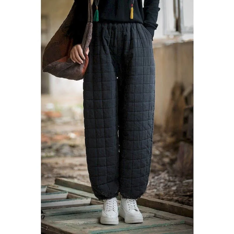 Harem Pants Quilted Solid Vintage Casual Autumn Winter Korean Style Thick Sweatpants Drawstring Elastic Waist Women Clothing