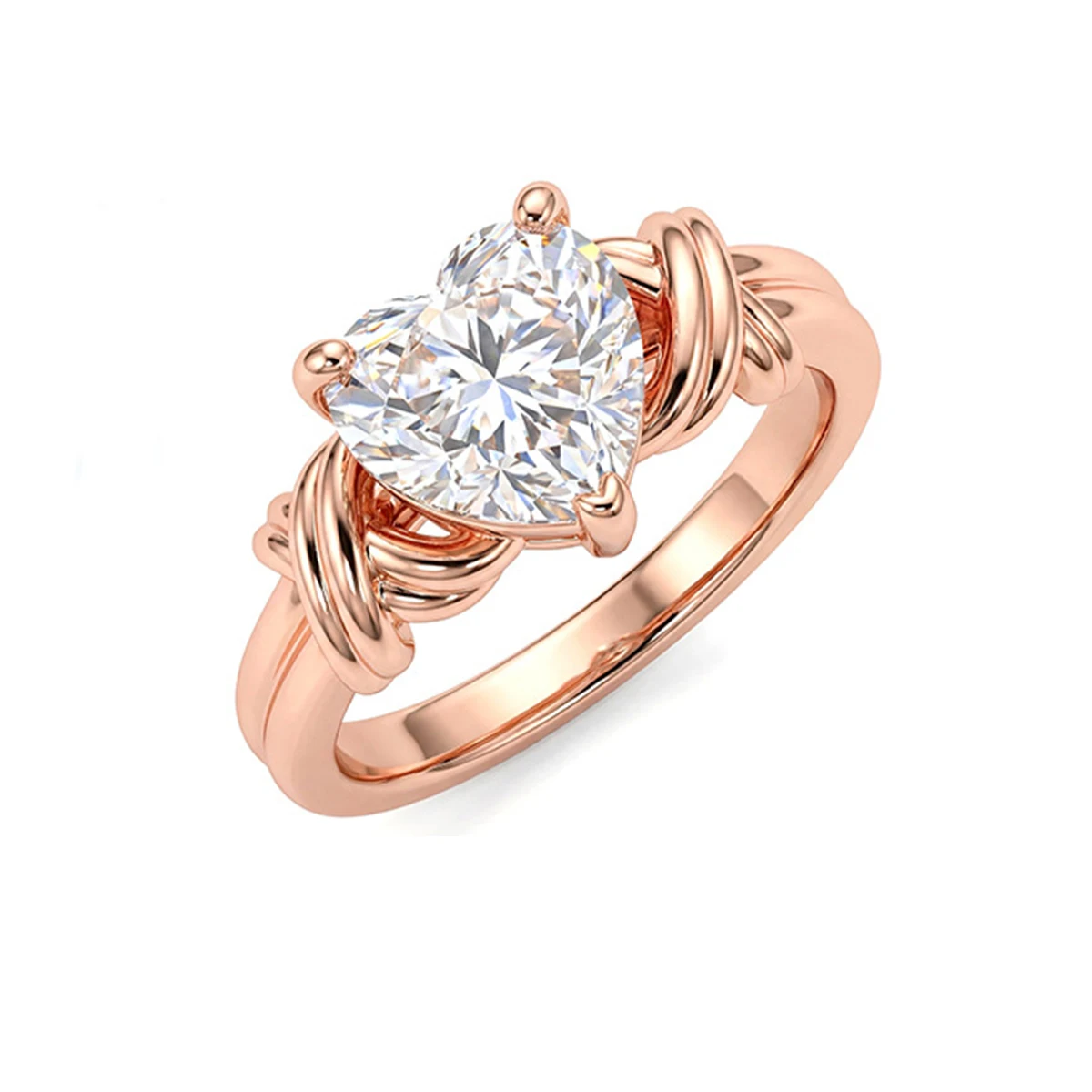 S925 Silver Plated 18K Rose Gold Heart-shaped Mosan Diamond Cross Ring Arm Fashion Women's Ring Main Stone 7*7mm/1.2ct Free Ship