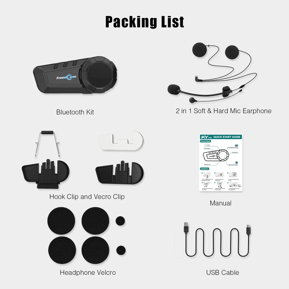 FreedconnMotorcycle Intercom Wireless Bluetooth Helmet Headset Motorbike 6 Riders 1000M Moto Group Waterproof Interphone image 6
