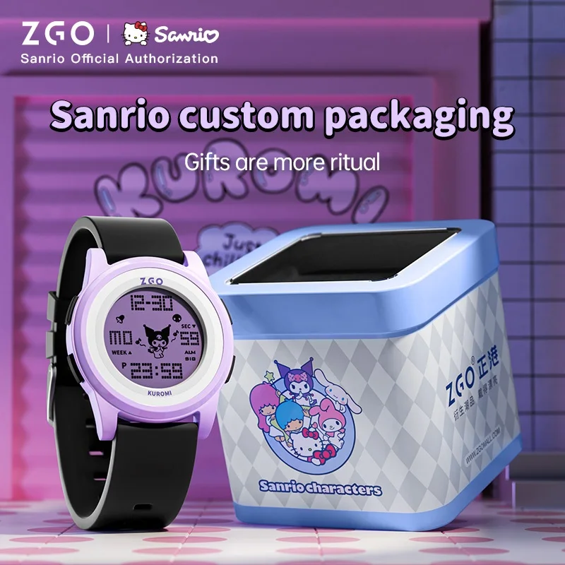 Zgo X Sanrio Kuromi Kids Watch Sports Digital Wristwatch 50M Waterproof Date Display Chronograph for Gift 8591