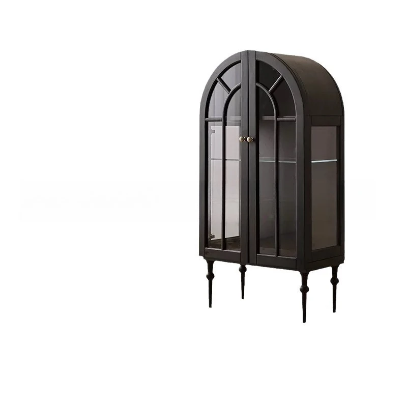 

Curved Cabinet French Retro Small Side Dining Side Bucket Cabinet Simple Locker American Solid Wood Bookcase