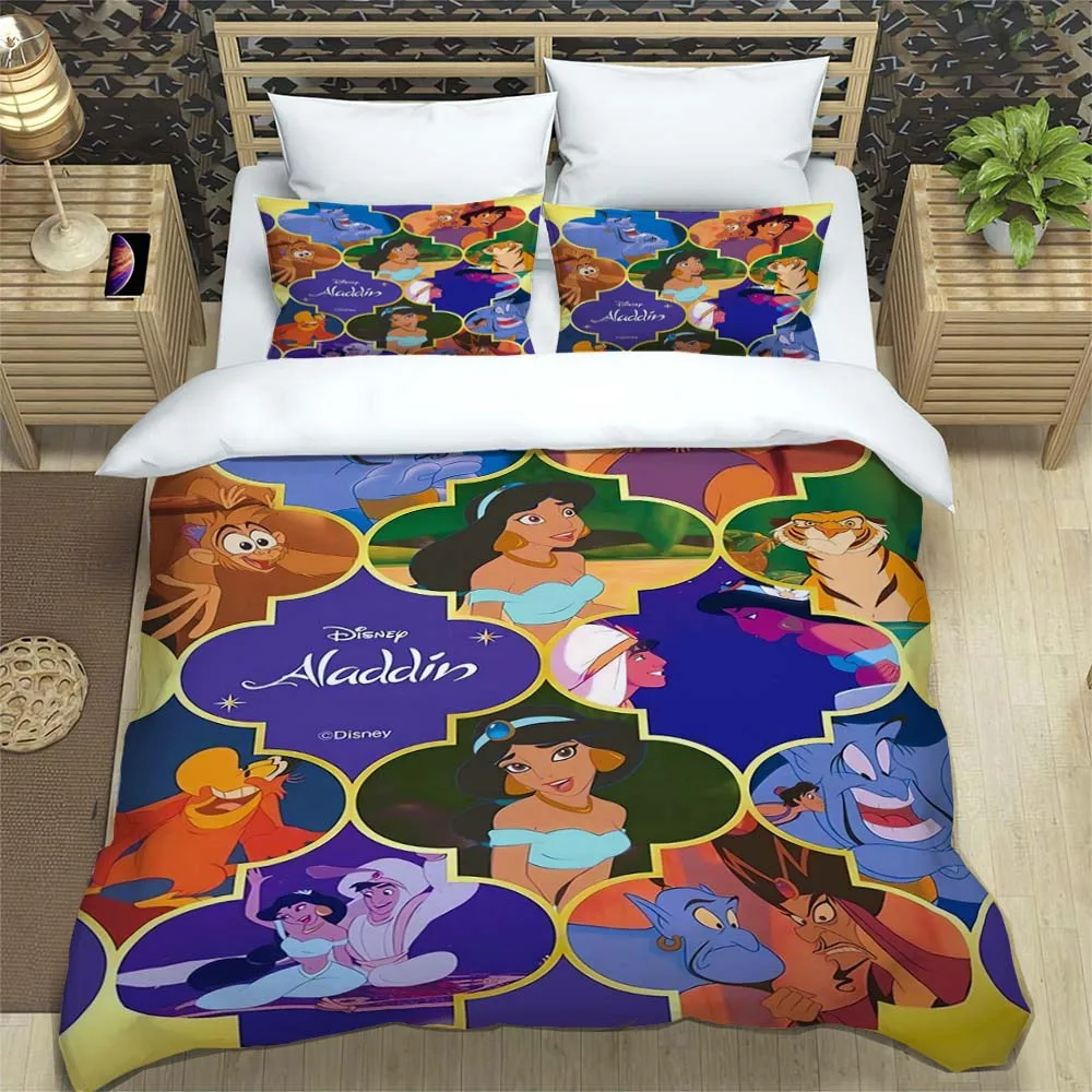 Disney Cartoon Aladdin Bedding Set Home Decoration Dormitory Pillowcase Quilt Cover Gift for Family and Friends Comfortable Soft