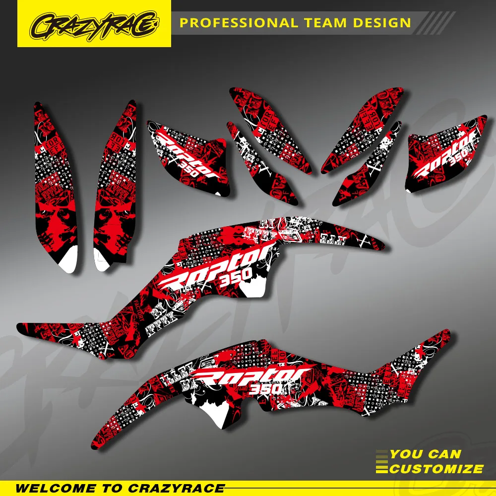 

CRAZYRACE For Yamaha RAPTOR 350 YFM350 Raptor 350 ATV Background Graphic Motorcycle ATV Sticker Decals Kit Custom Number