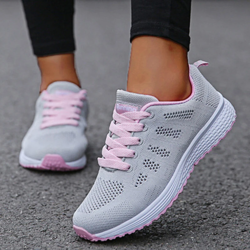 Women\'s Sneakers 2024 New Breathable Fashion Walking Solid Color Women Sneakers Mesh Fabric Lace Up Female Footwear Women Shoes