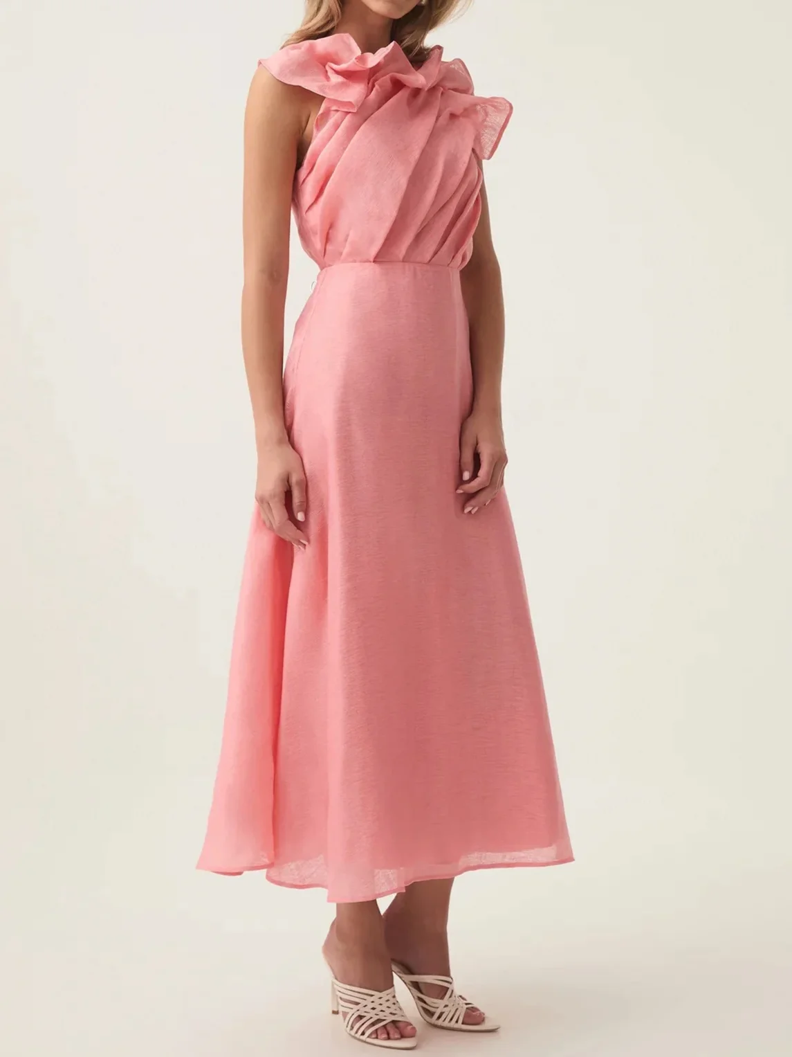 Dreidimensionale Welle Plissee frauen Lange Kleid 2025, Neue Ärmellose Rundhals Hohe Taille Party Weibliche Robe