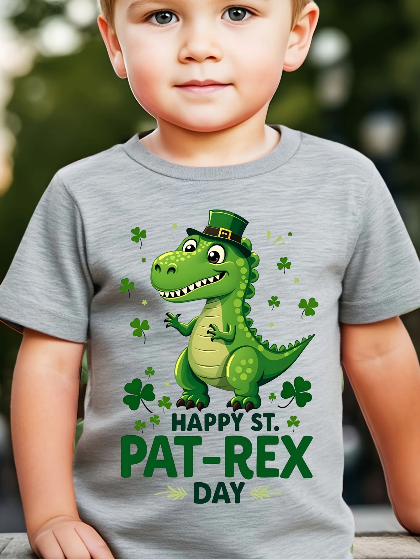 Green Hat Children's Day St. Patrick's Day YBY Happy St. Pat T-rex Day Dinosaur Printed Parent Child T-shirt